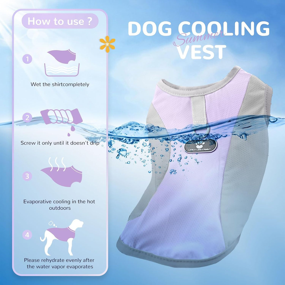 3 Pack Dog Cooling Vest with D-Ring Dog Tshirt Sun Protection Small - 1Pack Purple / Medium - image 3