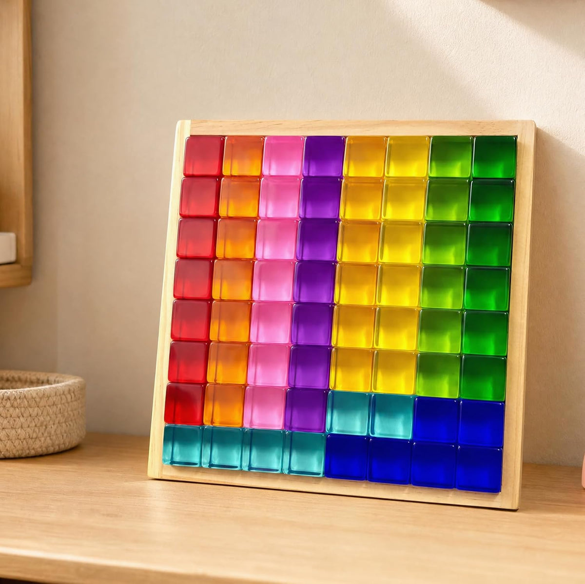 Woodtoe 24 PCS Rainbow Blocks Set - 64 PCS Rainbow Blocks