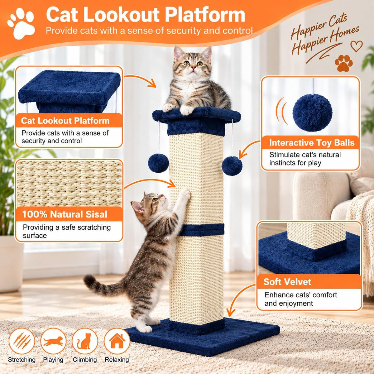 SOCATER Cat Scratching Post 33 Inch, Beige – Essentials for Cats - Blue - image 4