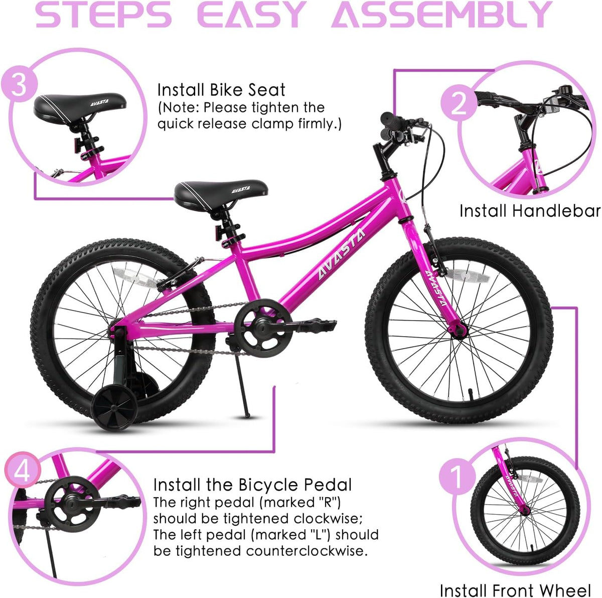 AVASTA Bilbo 18 20 24 Inch Kids Bike for Boys Girls Youth 5-14 Years - Plum Red / 18 Inch with Kickstand & Training Wheels - image 2