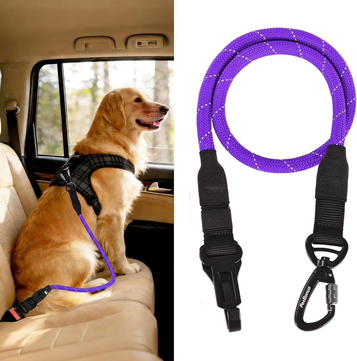 Dog Seat Belt for Car, Durable Rope Dog Car Harness for Vehicle – Essentials for Dogs - Purple / 1 Pack