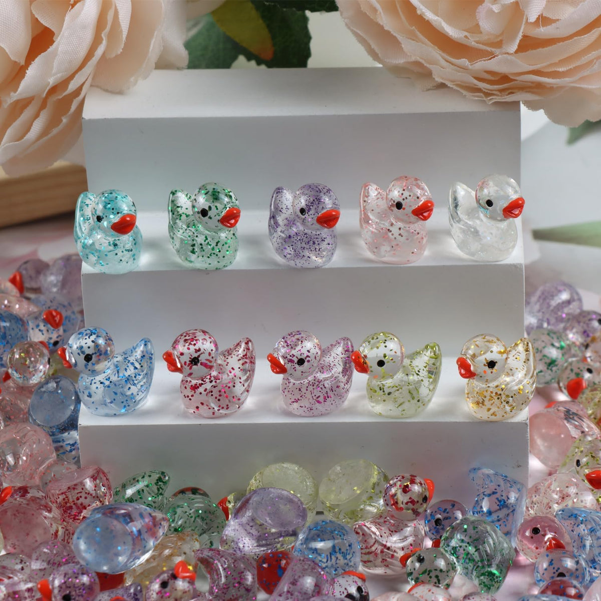 Cidinge 60 Pcs Mini Resin Ducks Luminous Tiny Ducks Miniature Duck - Glitter Ducks - image 3