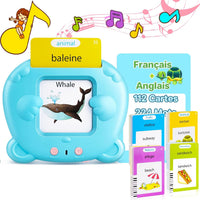 Spanish & English Talking Flash Cards for Toddler - Blue / French & English (224 Words）