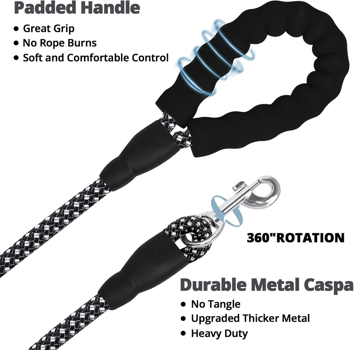 Long Dog Leash 15 FT: Heavy Duty Rope Leashes for Dogs Training - New black / 20ft*1/3'' - image 3