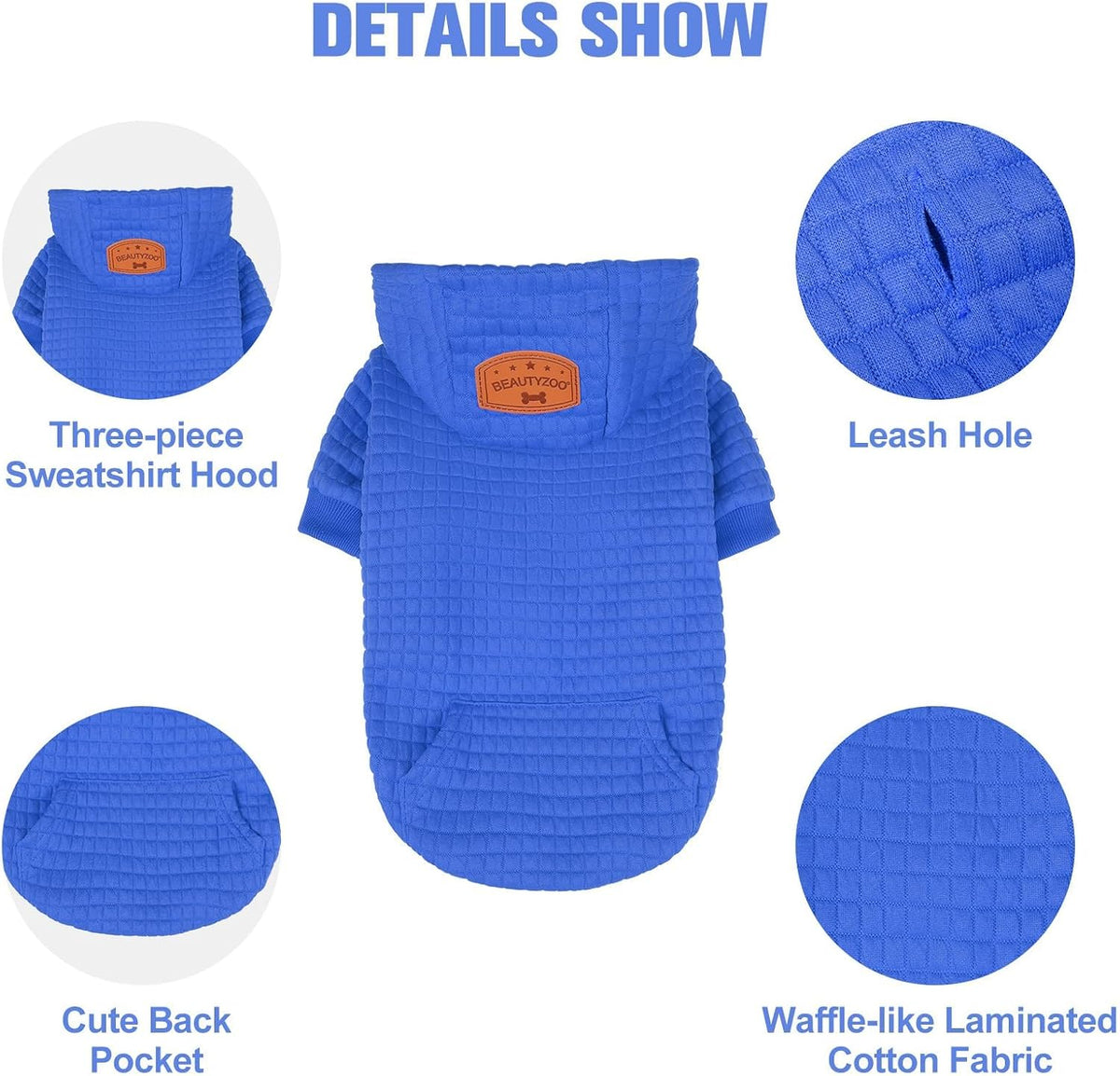 Small Dog Hoodie,Warm Winter Dog Sweater with Pocket & Leash Hole – Essentials for Dogs - Blue / M/L (Back: 18",Chest: 25", Neck: 15") - image 3