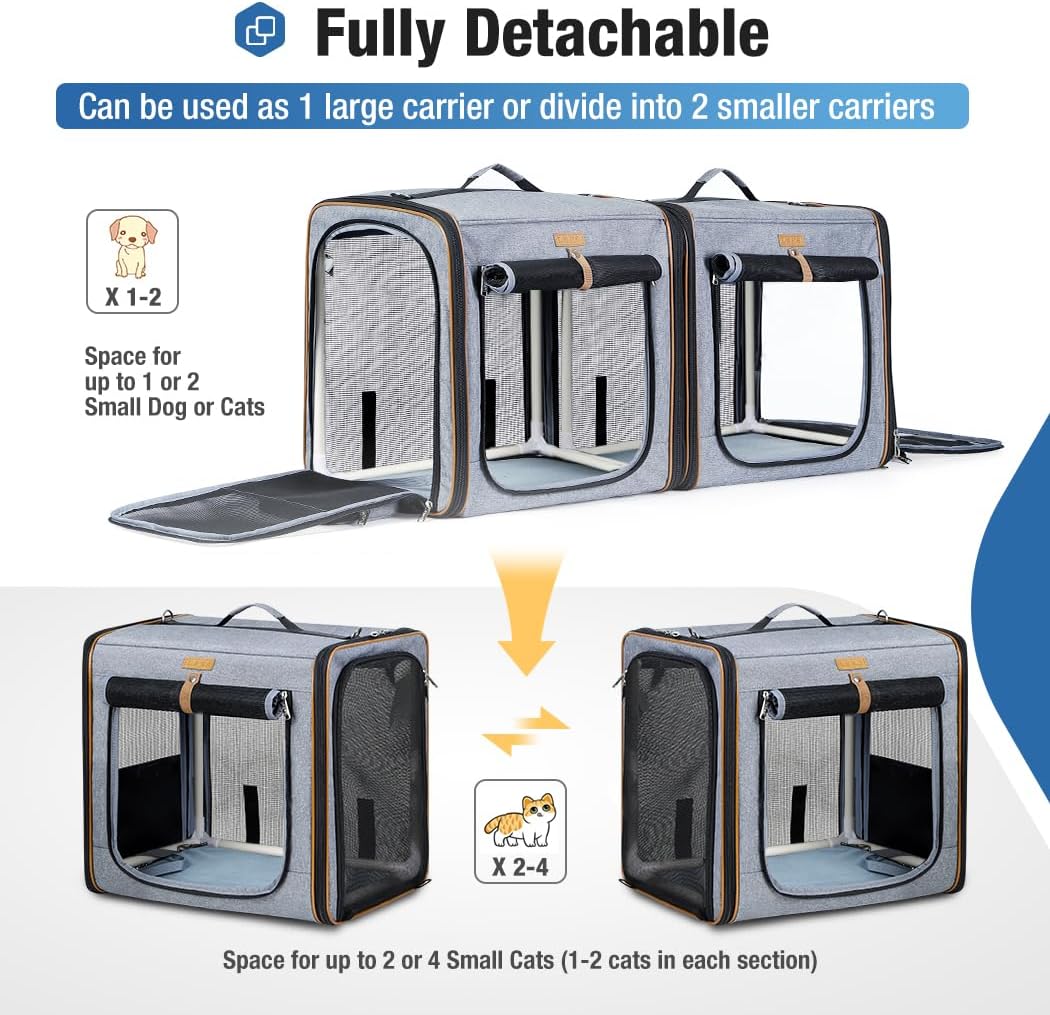 Lekereise Large Cat Carrier for 2 Cats - Grey / L-2 Cats Travel - image 2