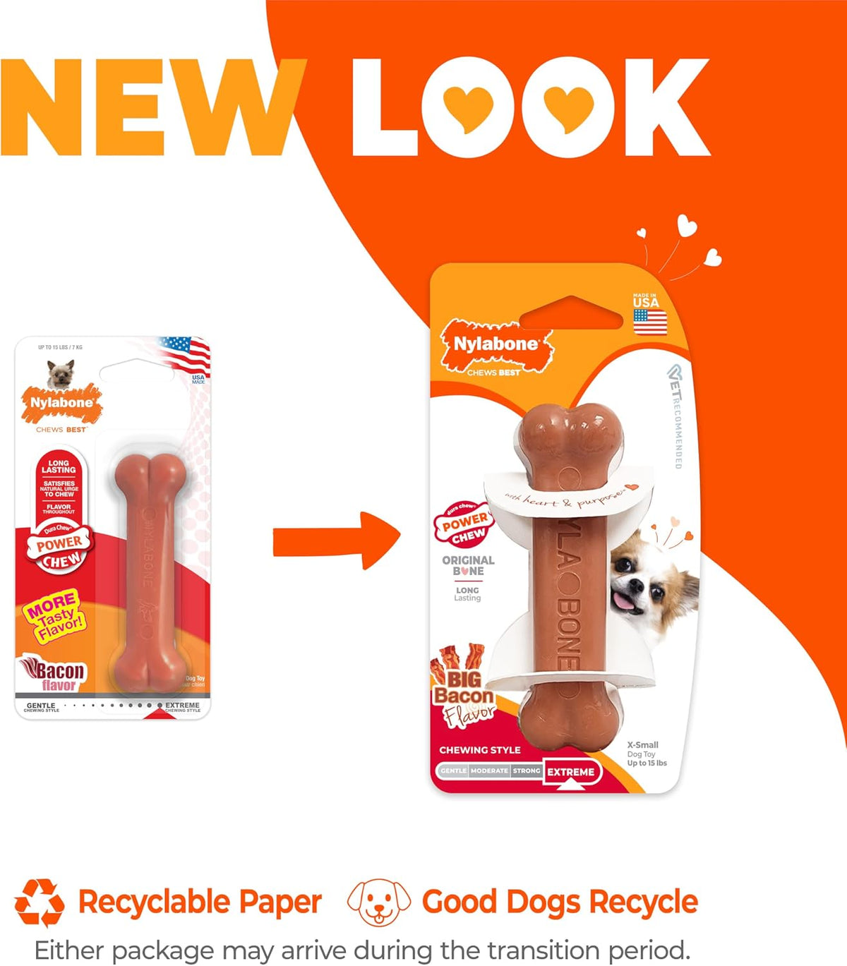 Nylabone Power Chew Original Bone Dog Chew Toys - Bacon / X-Small - image 3