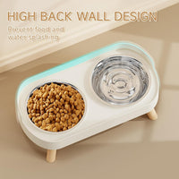 Elevated Cat Bowl, Raised Cat Food and Water Bowl Set for Indoor Cats, Splash Proof with 2 - Cat Bowls-White - image 2