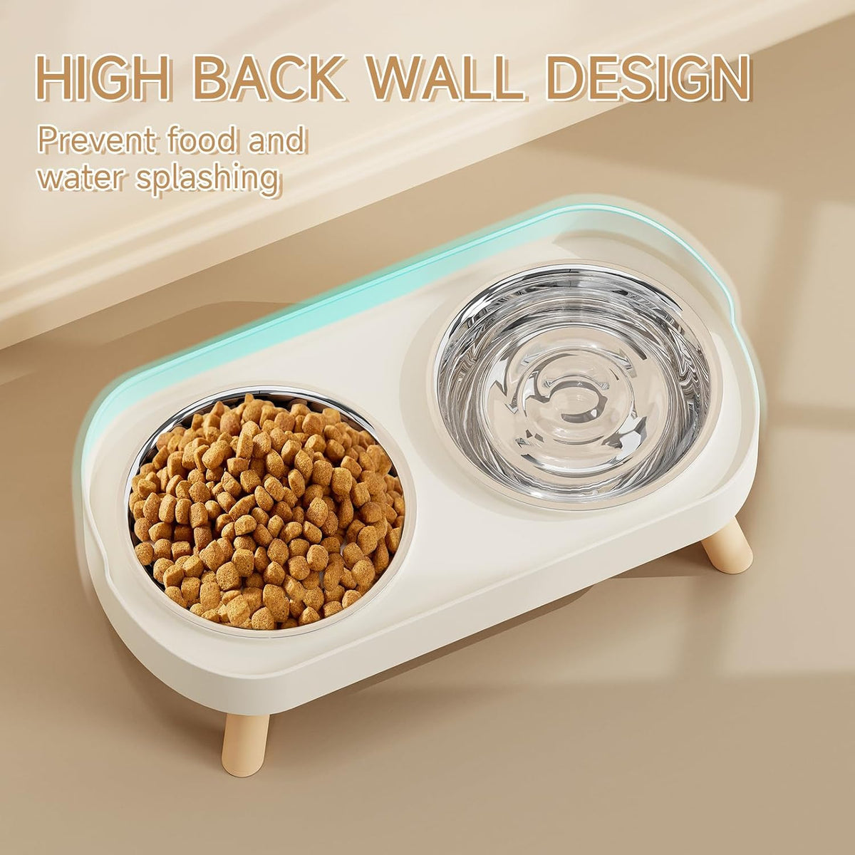 Elevated Cat Bowl, Raised Cat Food and Water Bowl Set for Indoor Cats, Splash Proof with 2 - Cat Bowls-White - image 2