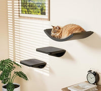 Cat Wall Shelves for Large Cats Set, Grey Curved Wall Sisal Bed and 2 Floating Wall Sisal Steps, Wall Mounted Climbing Shelves for Sleeping, Playing, and Lounging