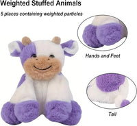 Purple and White Cow Weighted Stuffed Animal 7.87in Cute Sitting Cow Plush with Smile Soft Fluffy Small Farm Plushie for Kids Adults Birthday Festival Gift Bed Home Office Decoration Toys