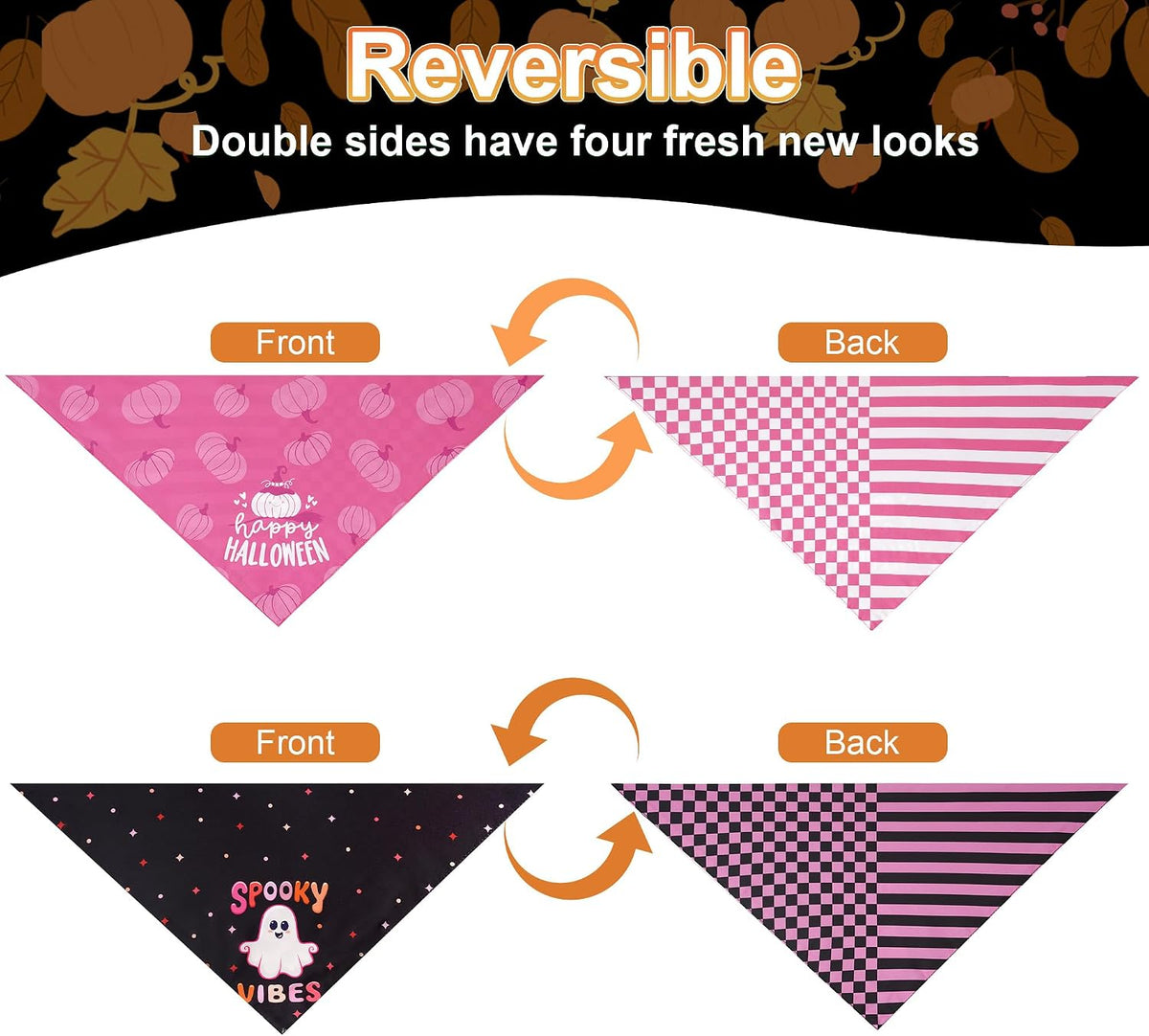 Halloween Dog Bandanas Pink Black XLarge 2PCS - Hween-26-pink black / Small - image 3