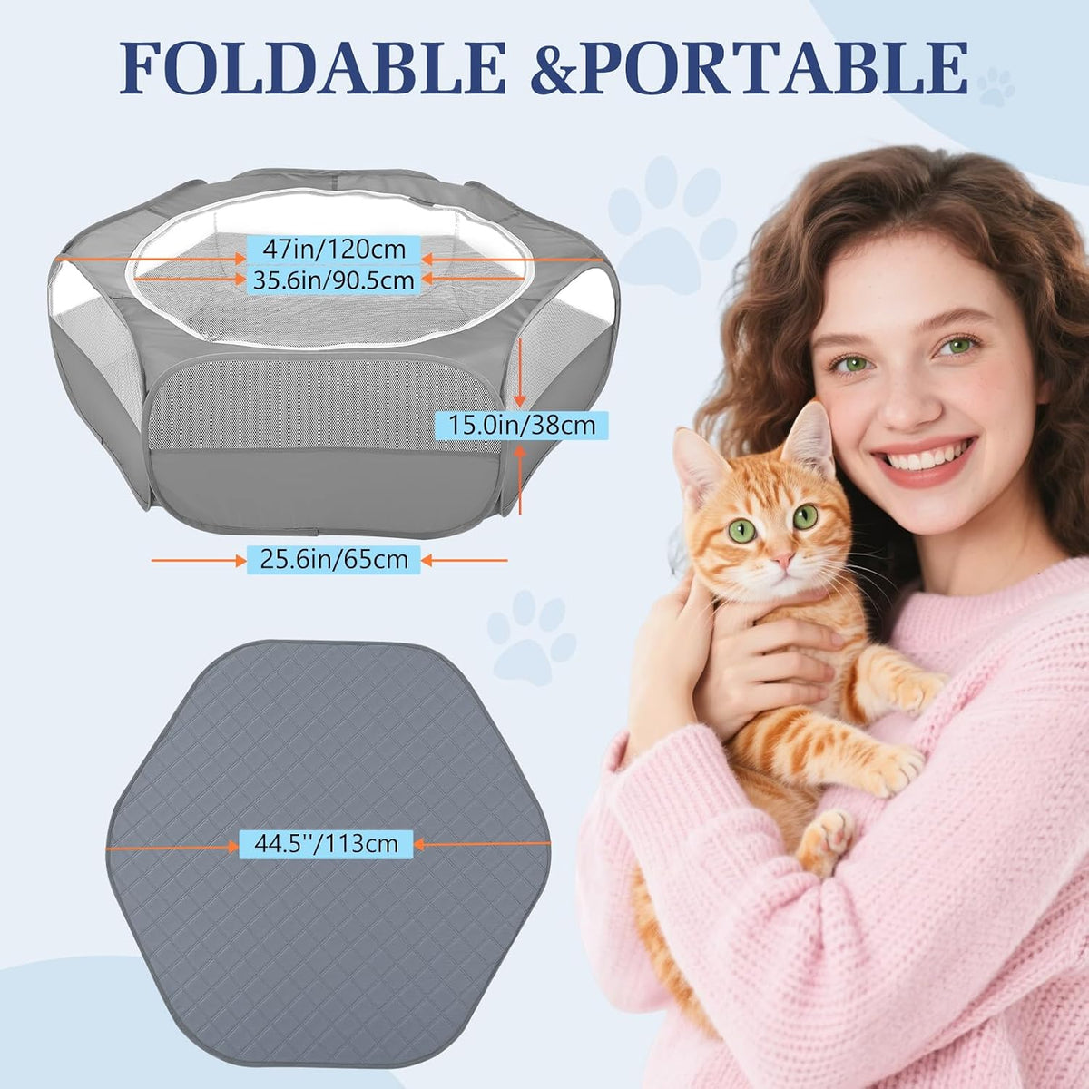 Pawaboo Small Animal Playpen, Waterproof Portable Pet Cage Tent - U-Gray+Gray / 1 - image 3