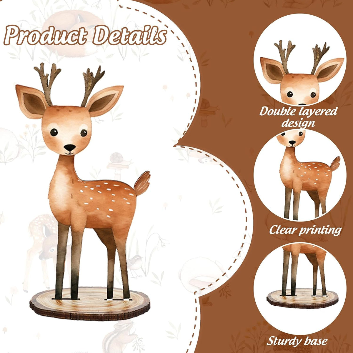 FYSUIMU woodland animal table centerpieces, 12 painted wooden signs standing in matching bases - view 13