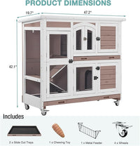 Rabbit Hutch Indoor Bunny House Guinea Pig Cage with Sliding Plastic Trays, Wheels & Ramp, 47.2" Multi-Door Wooden Small Animal Cage for Rabbits, Bunnies, and Guinea Pigs (Brown)