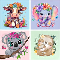 bleihum paint by numbers for kids, 4 pack of 8x8 inch animal canvases with acrylic paints and brushes