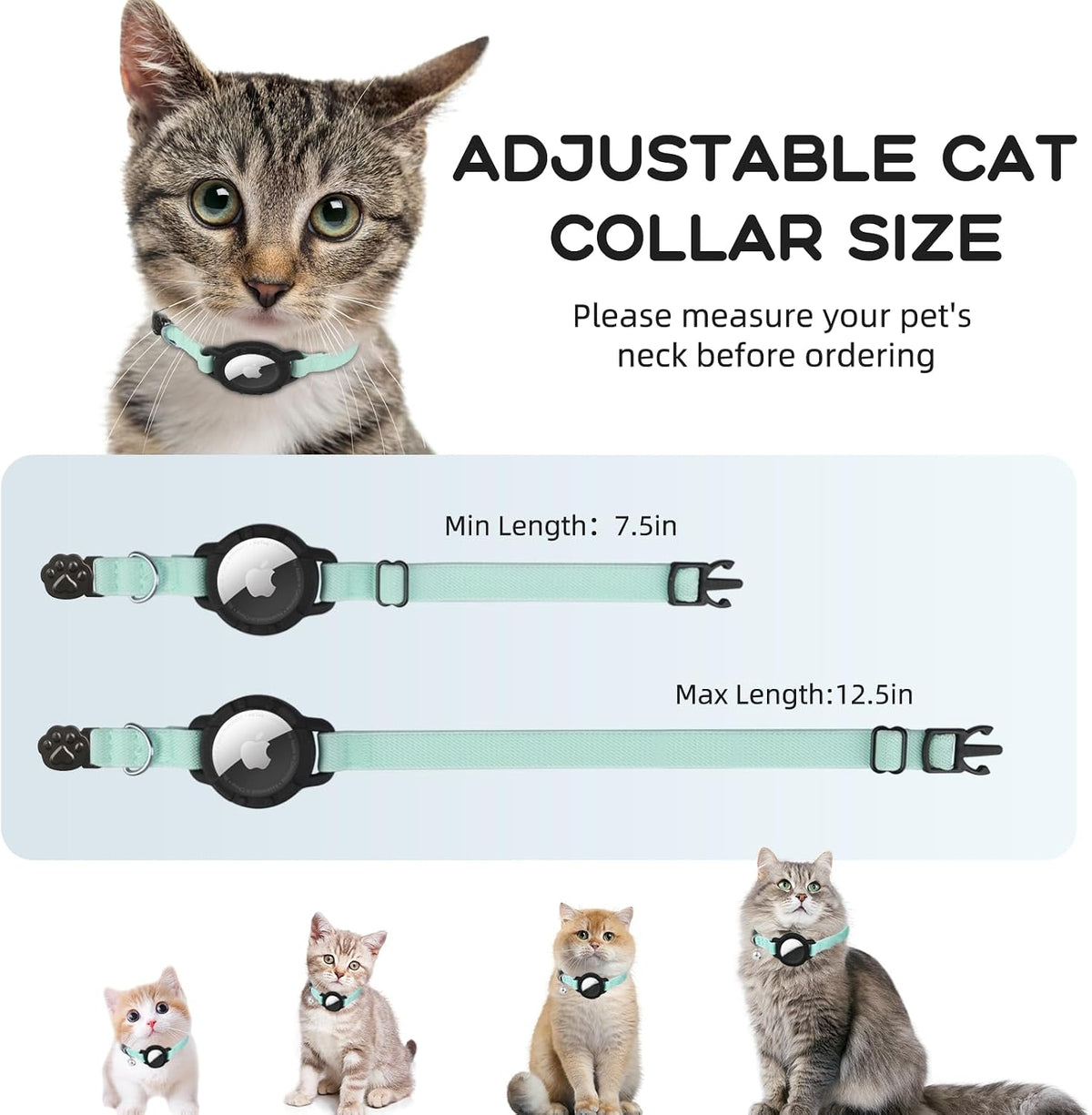 AirTag Cat Collars, Stretchy Collar with Air Tag Holder and Bell – Essentials for Cats - Green - image 2
