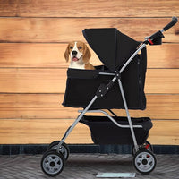 Pet Stroller 4 Wheels Dog Cat Stroller for Small Medium Dogs Cats Foldable Puppy Stroller with Storage Basket and Cup Holder,Black