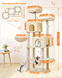 Taoqimiao Cat Tree, 67 in Tall Cat Tower with 2 Plush Cat Condos – Essentials for Cats - 67 inches / Beige - image 2