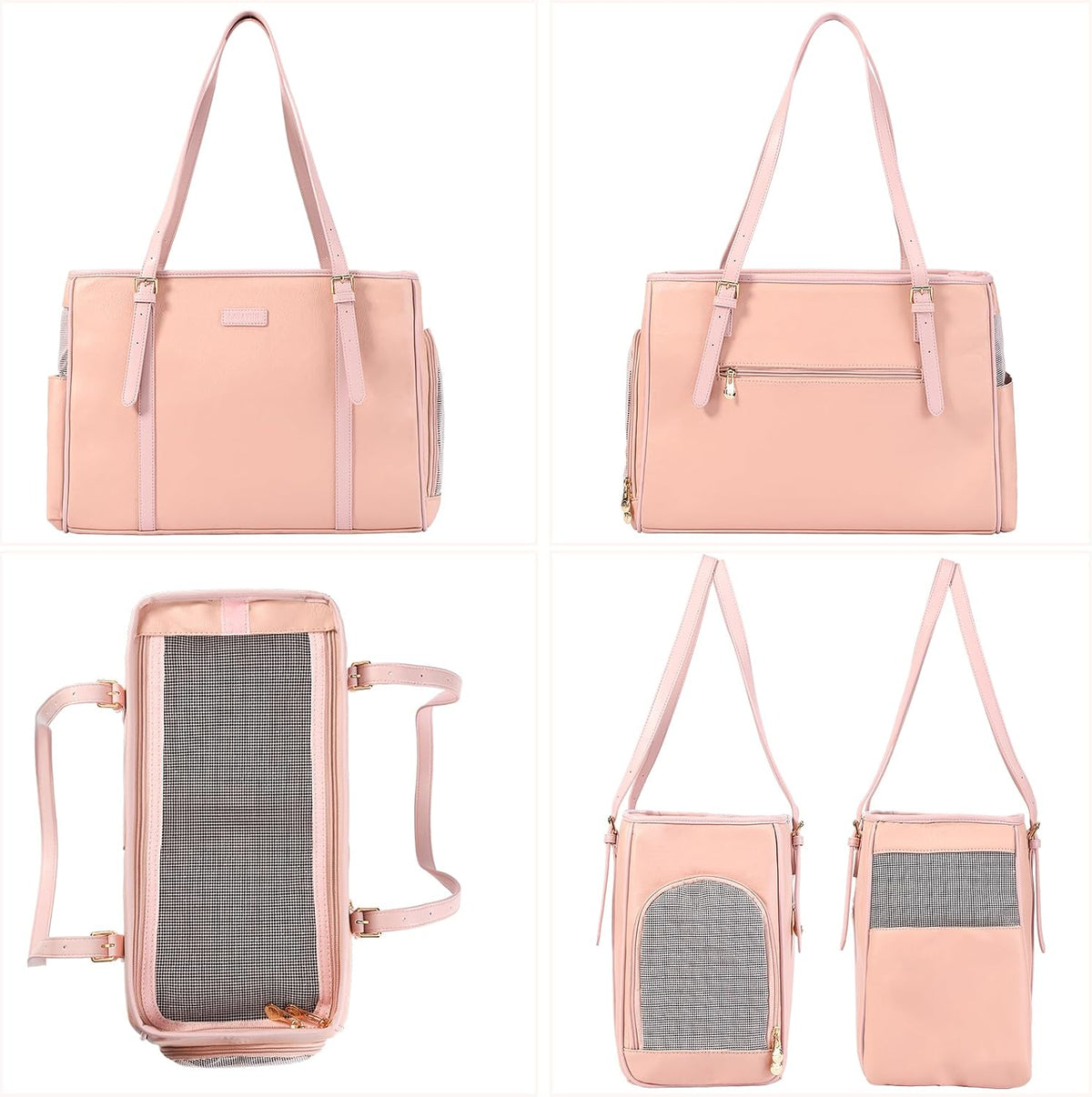 Fashion Dog Purse Pet Carrier Leather Bag for Small Dogs Cats Puppy - Pink - image 3