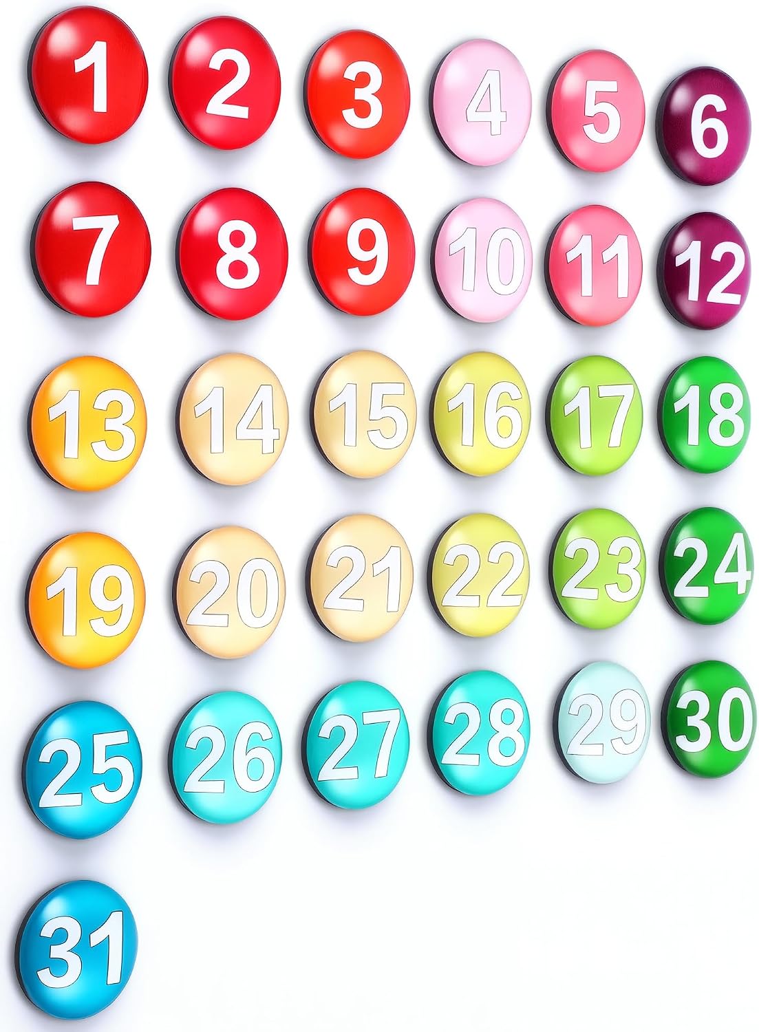 Tellegloww 1-31 magnetic calendar numbers in dark rainbow glass - view 2