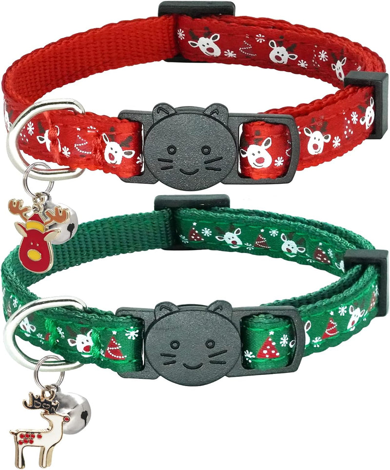Halloween Cat Collar, Orange+Black - Red+Green / 7-11''