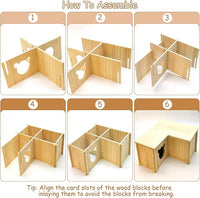 Fhiny Wooden Hamster House, Multi-Chamber Hamster Hideout & Tunnel Detachable Activity Room Exploring Toys Rats Habitat Decor for Dwarf Hamsters Gerbils Mice Lemmings (Small)