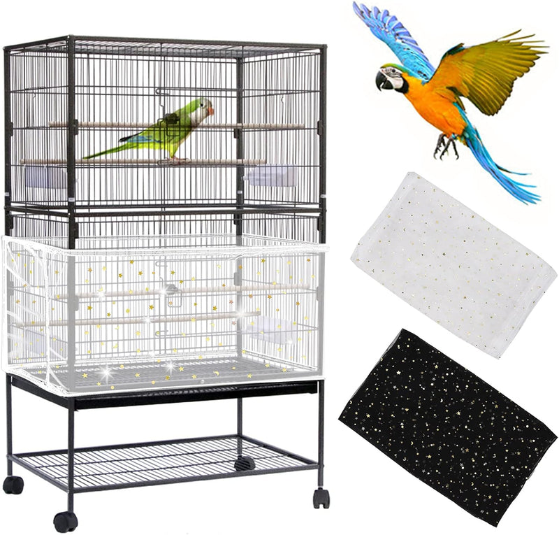 2Pcs Bird Cage Cover, Adjustable Bird Cage Seed Catcher - 118 x 15.7 inch / Upgraded Sequined