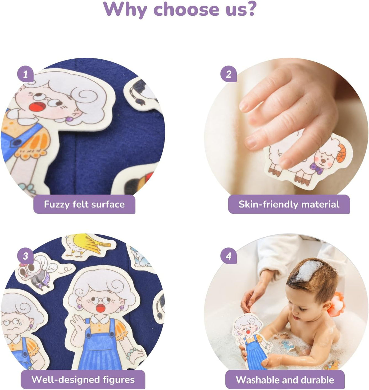 CHEFAN Felt Board for Toddlers, Felt Story Board - Old Lady Swallowe Fly&3 Other Nursery Rhyme Story - image 3