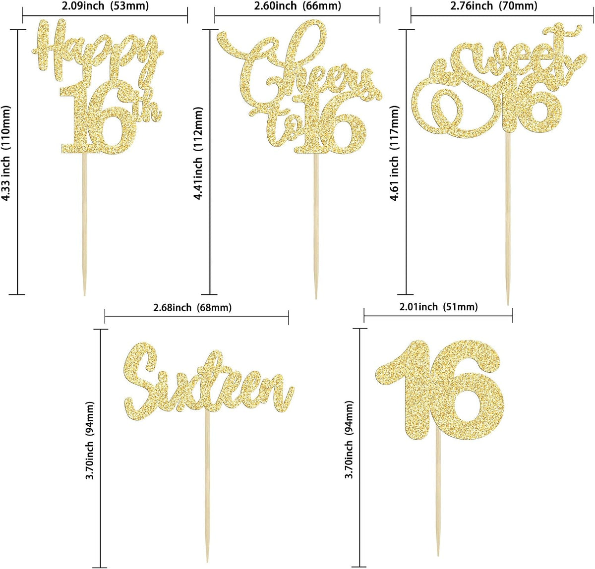 30 Pack Happy 80th Birthday Cupcake Toppers Gold Glitter Eighty - 16th / Gold - image 2