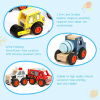 Dipalent wooden toy cars, six push and go vehicles including fire truck and police car - view 3