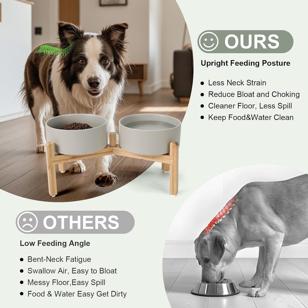 SPUNKYJUNKY Elevated Dog Bowls Ceramic - 7.3 in - 5.3 cups / Grey - image 3