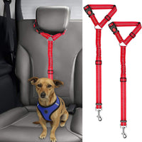 2 Pack Dog Seat Belt for Car, Headrest Restraint Safety Leads – Essentials for Dogs - Red / Elastic