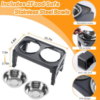 Hubulk Elevated Dog Bowls with 2 Stainless Steel Dog Food & Water - S (6" for Small Dogs) / Grey - image 3