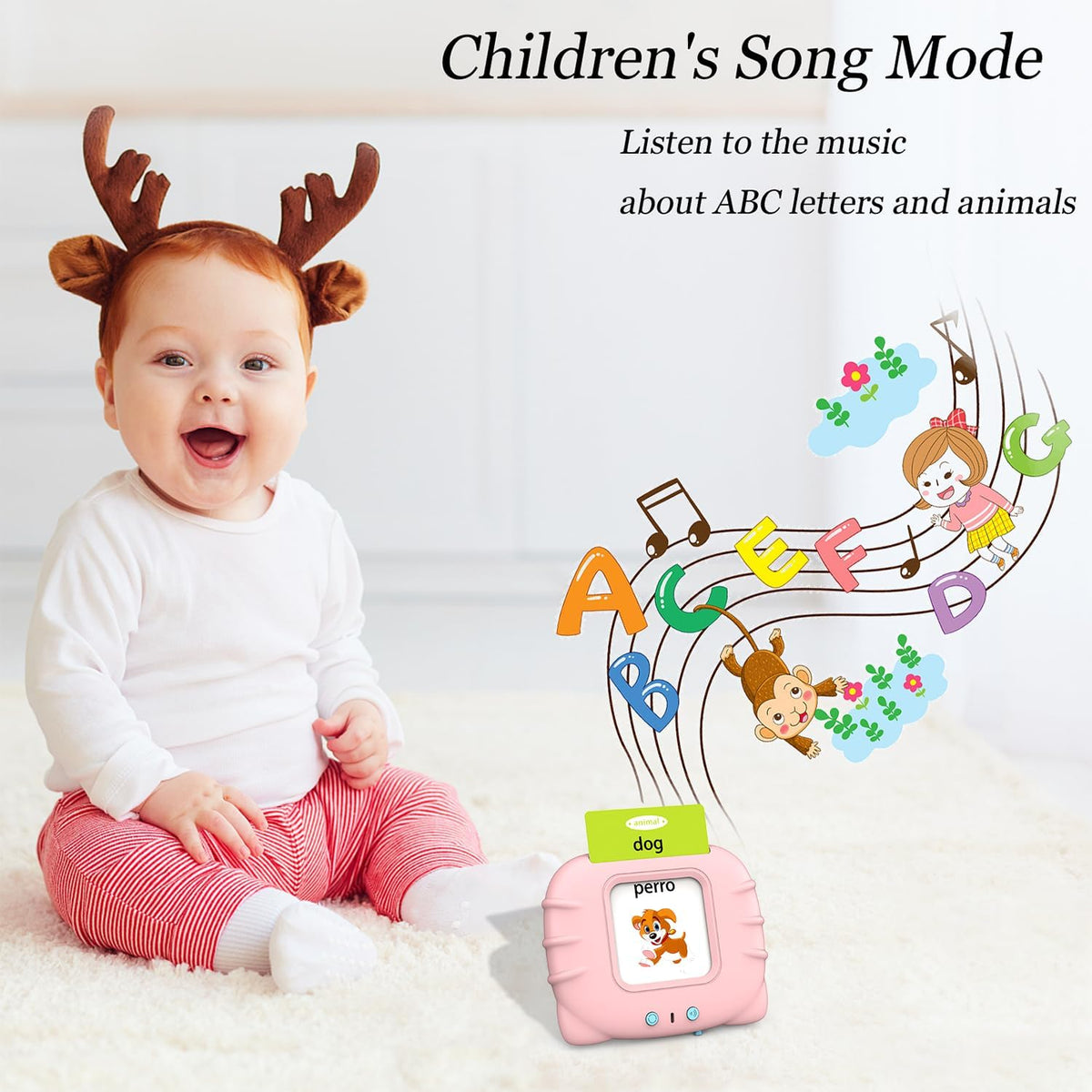Startcan Talking Flash Cards for Toddlers 1 2 3 4 5 - 556-bilingual-pink (Abc, 0-100, Phrases+3 Songs) - image 3