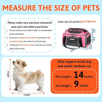Petskd Top-Expandable Pet Carrier 17x12x8.5 Inches JetBlue Allegiant Spirit Airline Approved, Soft-Sided Carrier for Small Cats and Dogs with Locking Safety Zippers and Anti-Scratch Mesh(Pink)