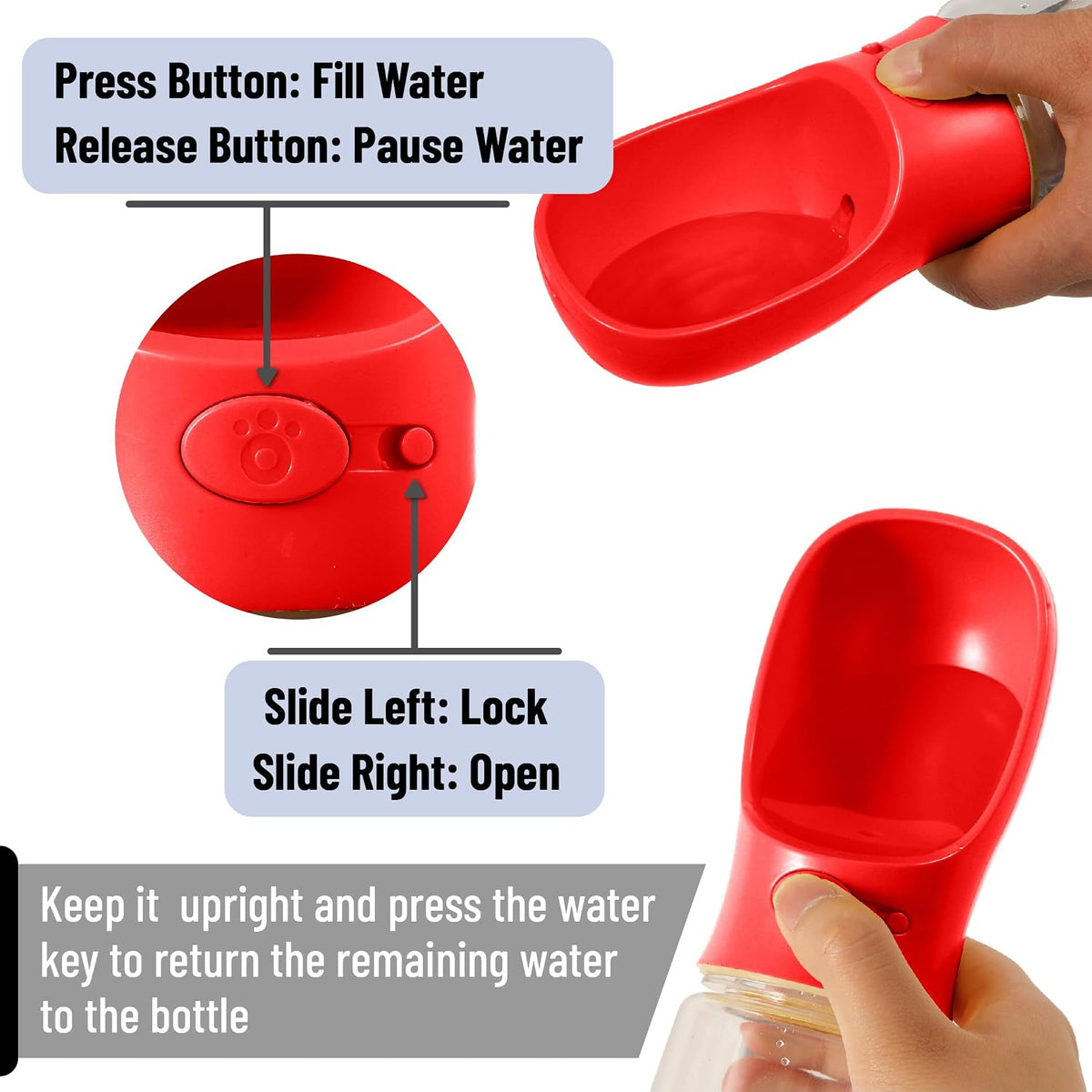 Mr. Pen, Portable Dog Water Bottle - Red - image 2