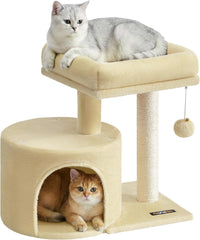 Feandrea Cat Tree, Cute Kittens Condo - Sand Beige