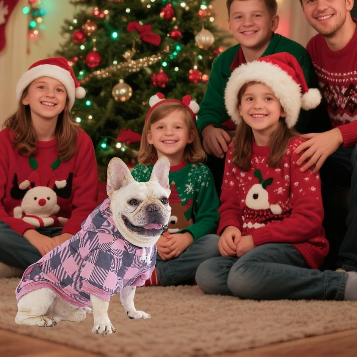 Plaid Dog Hoodie Pet Clothes Sweater with Hat and Pocket for Small - Pink / Small (Pack of 1) - image 4