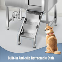 38"" Pet Dog Bathing Station W/Ramp, Professional Stainless Steel Dog Grooming Tub W/Soap Box, Faucet,Rich Accessory, Dog Bathtub for Large,Medium,Small Pets, Washing Sink for Home,R-RAMP