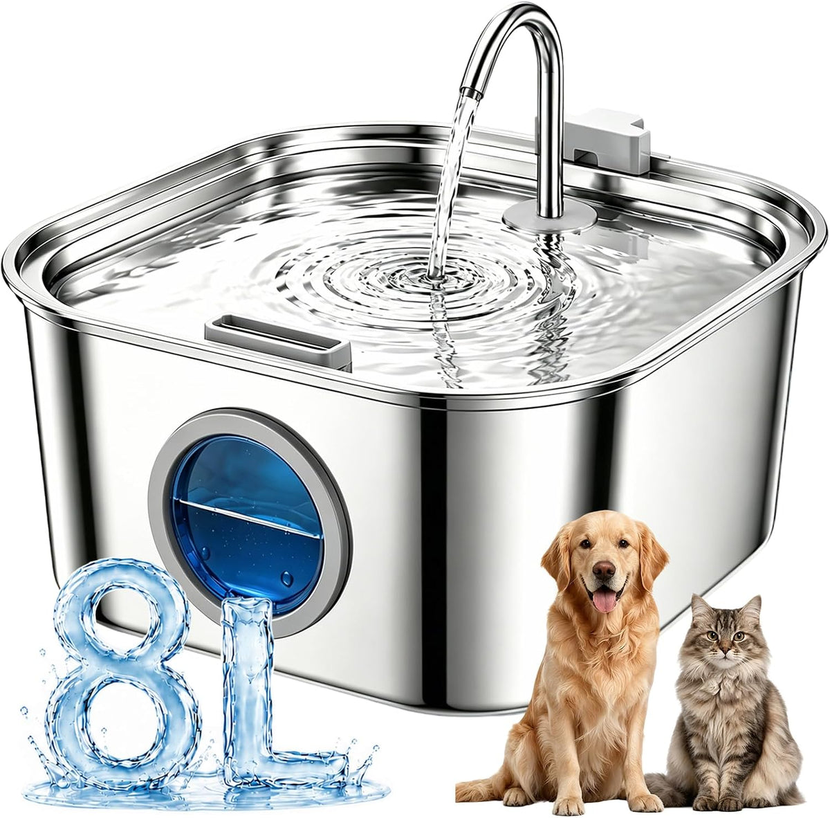 Dog Water Fountain for Large Dogs - Round Window