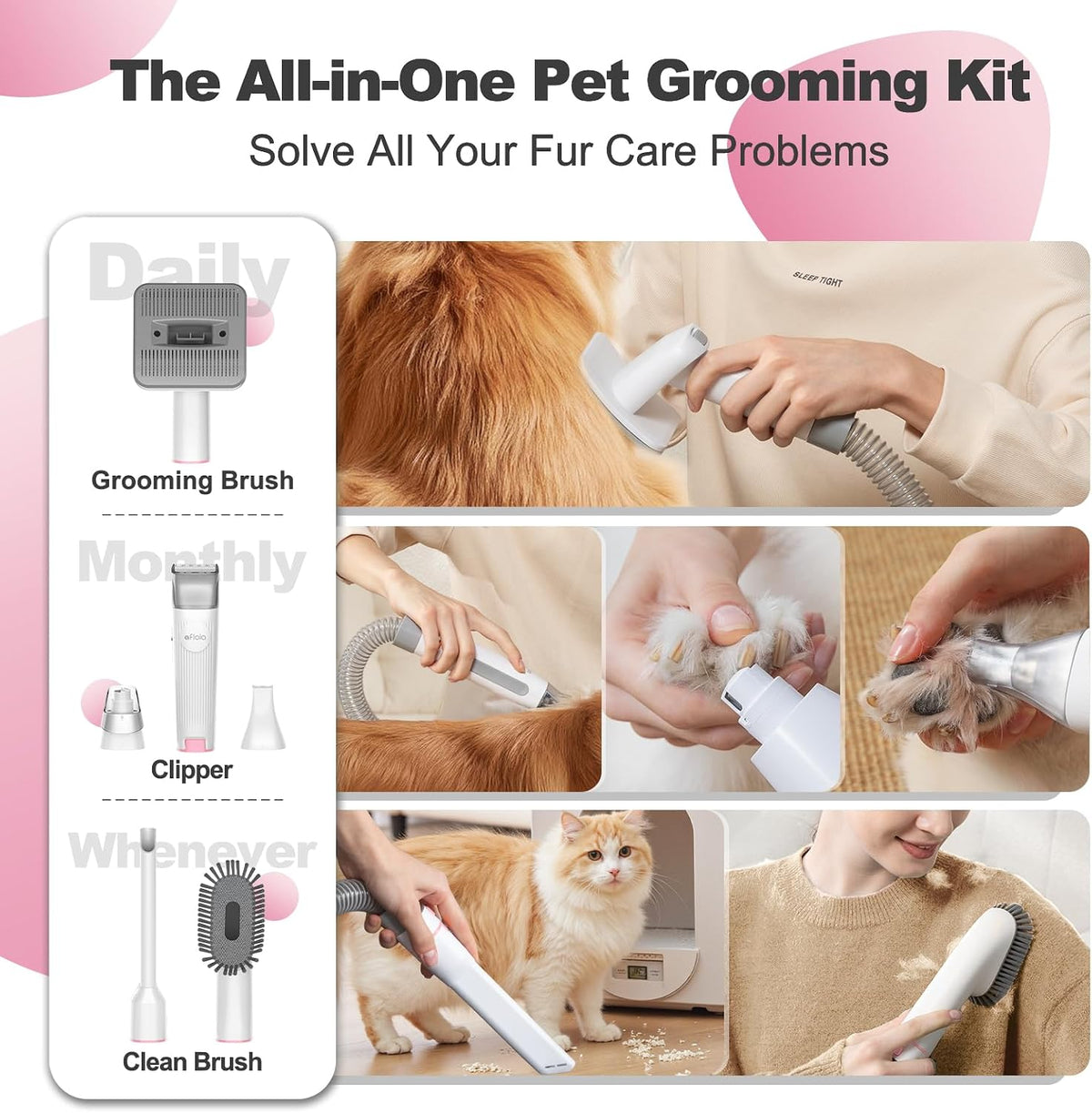 Afloia 6-in-1 Dog Grooming Vacuum Kit - Pink - image 2