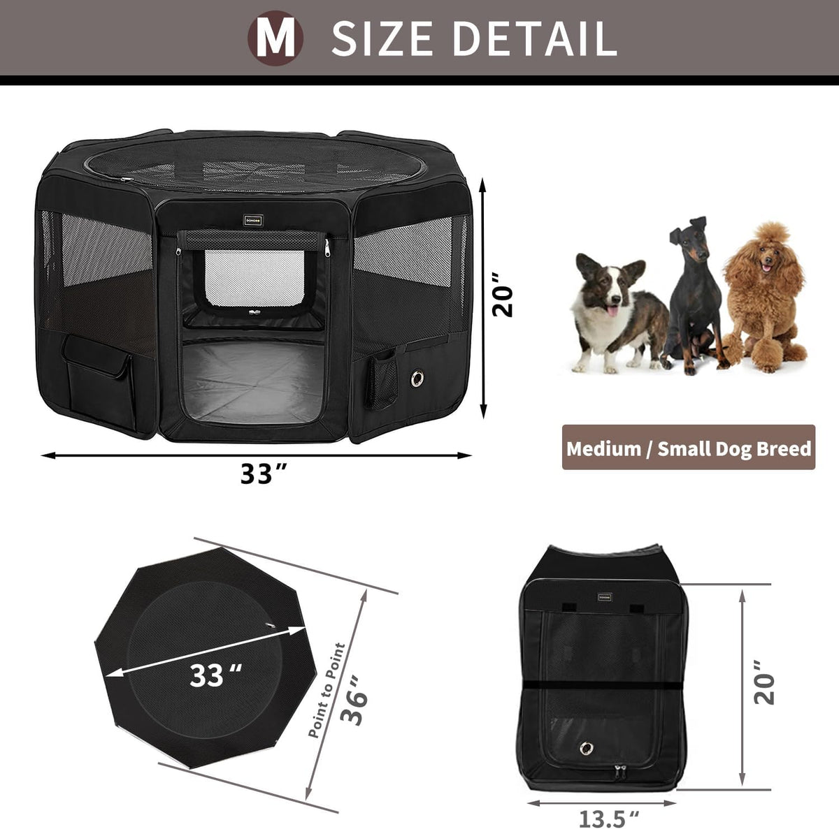 Dog Playpen Portable Pet Play Pens for Small Dog/Cat/Rabbit/Chicks - Black / 8 / Medium (36"x36"x20") - image 4