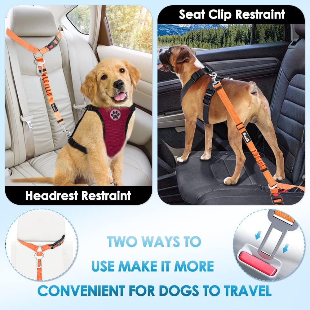 SlowTon Dog Seat Belt for Car - E.Orange / Medium/Large (Headrest + Clip) - image 2