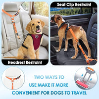 SlowTon Dog Seat Belt for Car, 2 Pack Dog Car Harness Seatbelt Adjustable with Elastic Bungee Buffer, 2 in 1 Pet Car Leash Headrest Restraint Dog Reflective Safety Tether (Orange, Headrest+Clip)
