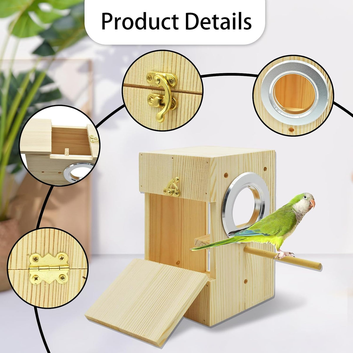 Parakeet Nesting Box Transparent Bird House Bird Nest Box for Cage - Wooden / [M:7.9 x 4.7 x 4.7 lnches] - image 3