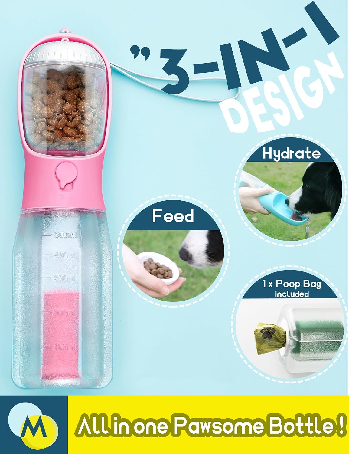 Portable Water Bottle for Small Dogs - Pink / 20oz - image 2