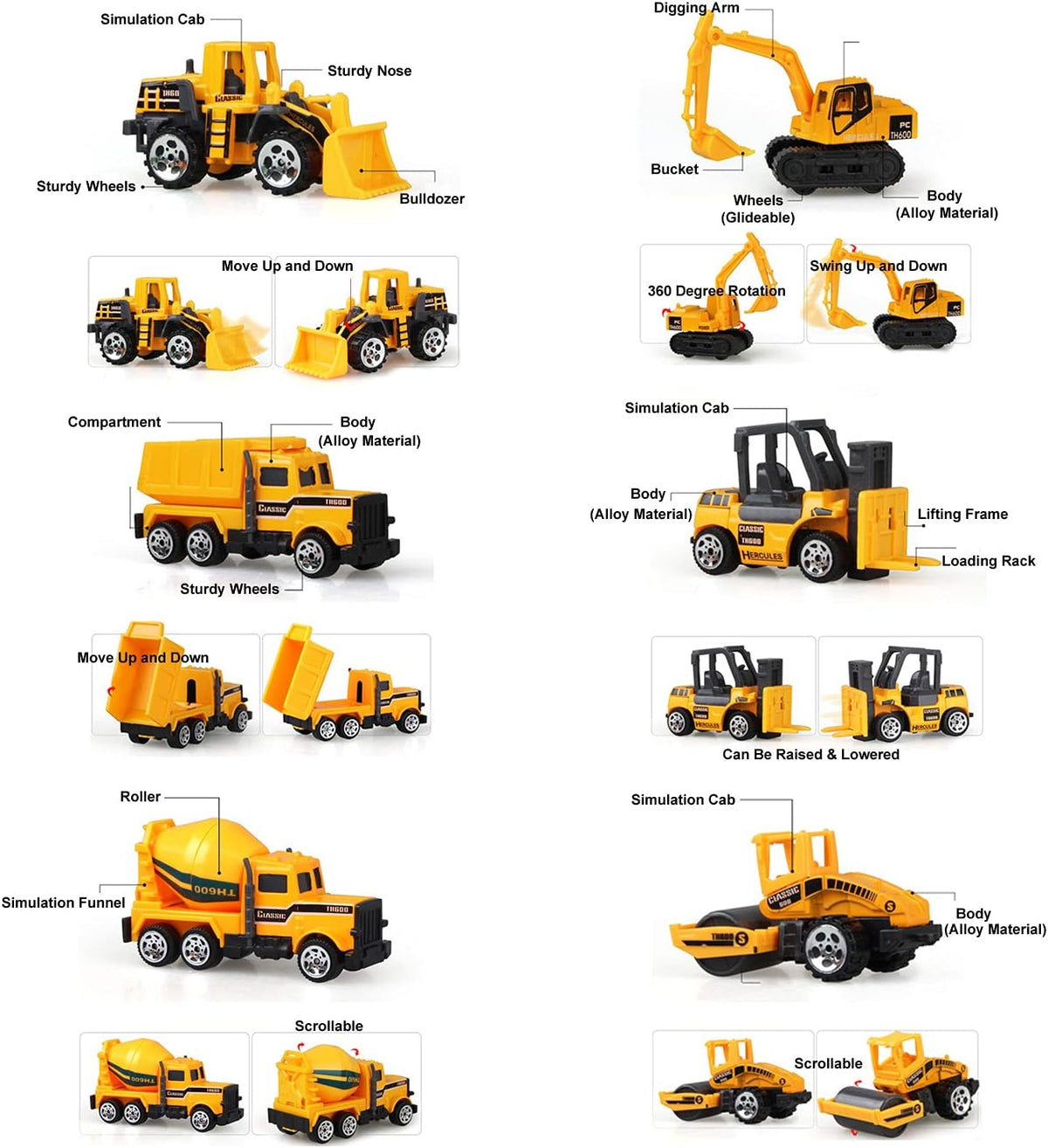 Small Construction Toys, 6Pcs Mini Construction Vehicles Tractors Trucks – Fun for Kids & Family - image 3