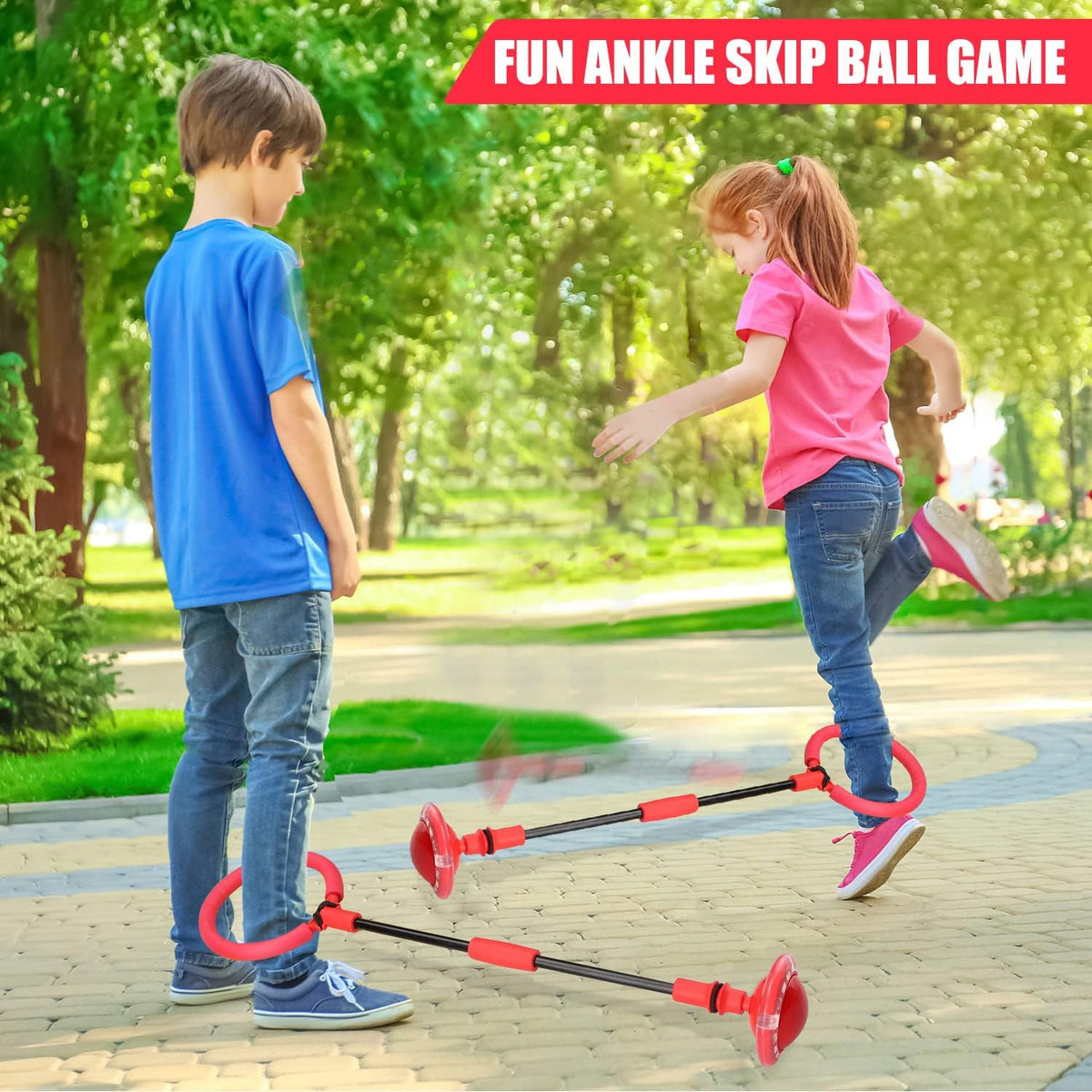 Ankle Skip Ball for Kids, Portable Foldable Flash Wheel Skip Ball Toy – Fun for Kids & Family - Red - image 2
