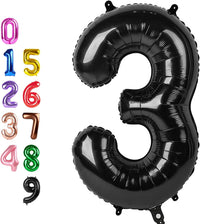Number Balloons Blue 7 Balloon Numbers 40 inch for 7th Birthday - Black / Number 3